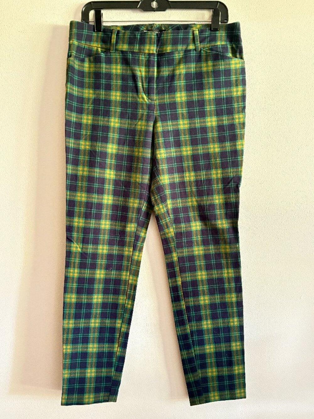 New York & Company 7th Avenue Plaid Ankle Pants Women Size 10 Green Navy Yellow